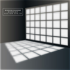 Vector Illustration of realistic office window light and shadow. Shadow overlay effect. Long shadow light on the floor. Natural lighting scene. Blank background for design.