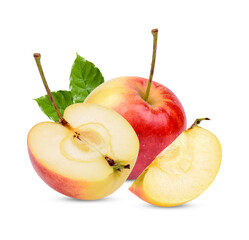 Fresh apple with leaves isolated on white background