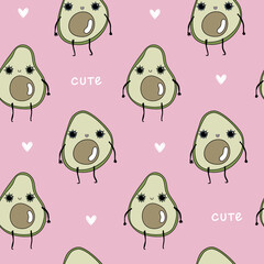 Cute baby avocado text green white hearts pink pattern minimalist. Summer texture, textiles, children wallpaper.