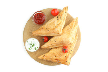 Concept of tasty food with samsa isolated on white background