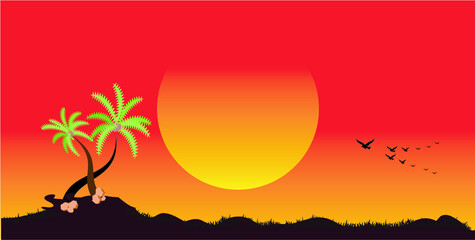 Amazing beautiful of  sunset background, very big sun. nature tourism concept.seaside atmosphere.safari
