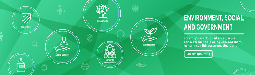 Environment and Social Government Icon Set and Web Header Banner for ESG etc