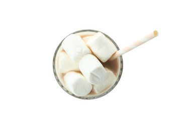 Cocoa with marshmallows in glass isolated on white background
