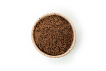 Cocoa powder in bowl isolated on white background
