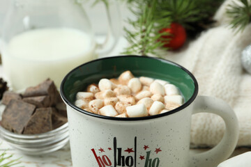 Concept of tasty drink with cocoa, close up