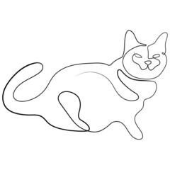 Cat portrait line art in vector. Continuous one line drawing of cat silhouette isolated on white background. Pussycat icon. Illustration can be used for magazine, background, logotype.