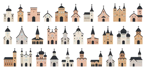 Foto op Canvas Big set of Church icon. Flat collection of church icons for web design. Vector illustration religion architecture building on white background. Urban elements  © Pictulandra