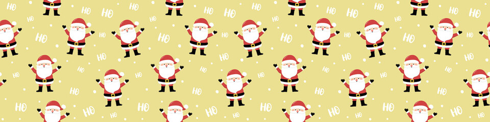 Christmas pattern with funny Santa Claus. Panoramic header. Vector
