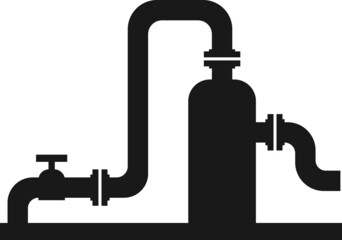 Pipe with cylinder and valve badge. Vector image.