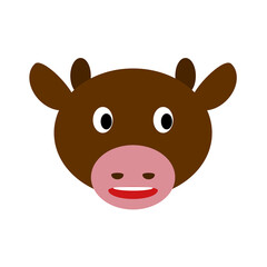 Cartoon face of a cow. Flat design