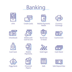 Banking pack. Money currency, coin, cash set