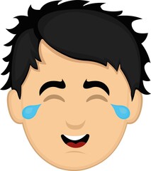 Vector emoticon illustration of the face of a cartoon young man with tears of joy