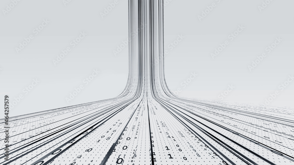 Poster High-speed data transfer. Big data visualization, internet technology 3D illustration. Neural network control, futuristic digital background. Data flow and business intelligence presentation