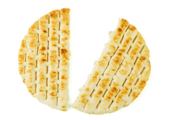 Two half of greek pita isolated on a white background