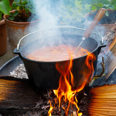 Kettle goulash is prepared over an open fire!