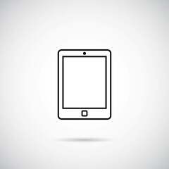 Vector computer tablet isolated on white background, the concept of working at home online, teaching school children and students at home. Black isolated on a white background.