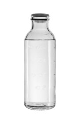 Transparent glass bottle with medicine for droppers and other procedures. Isolated on a white background