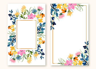 Set card colorful wildflower frame with watercolor