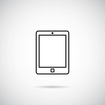 Vector computer tablet isolated on white background, the concept of working at home online, teaching school children and students at home. Black isolated on a white background.