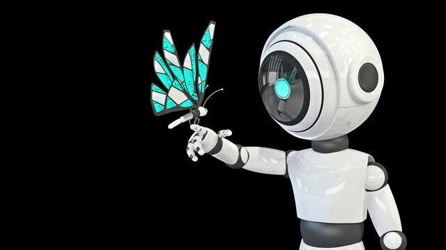 Robot looks at the robot butterfly