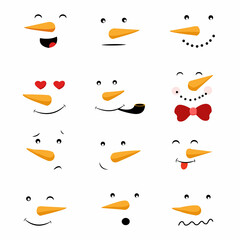Cute Isolated Snowman Faces Collection