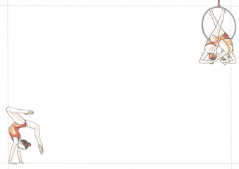 Gymnastics poster, world championship and gymnast performance presentation flat vector illustration