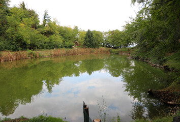 Little lake without people near Vicenza City in Italy - obrazy, fototapety, plakaty