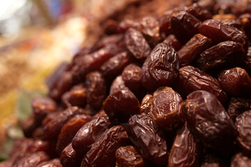sweet dried dates on the counter in market