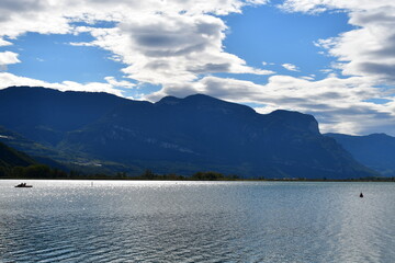 View over Lago di Caldaro mountains behind 