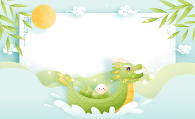 Dragon Boat Festival product display with rice dumpling. Vector illustration. 