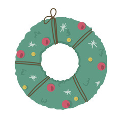 Christmas wreath. Vector illustration in cartoon style. Isolated on white