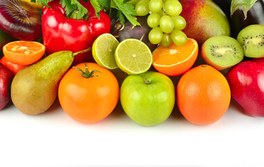 Naklejka na ściany i meble Vegetables and fruits isolated on a white background.