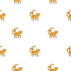 Christmas pattern with cute tigers on white background. Christmas cartoon animals print. Winter stylized wallpaper. Chinese horoscope symbol.