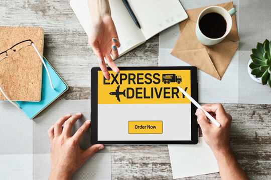 Express delivery form on screen, transportation and logistic concept. Online shopping.