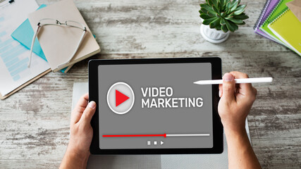 Fototapeta na wymiar Video marketing and advertising concept on screen.
