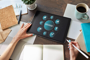 Brand management. Awareness increase, marketing and advertising concept.