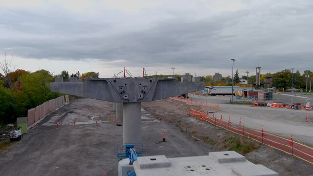 Pierrefonds-Roxboro, Canada - OCTOBER 3, 2021: Construction site of the new automated light rail network -REM, a major public transit project in the Greater Montreal area.