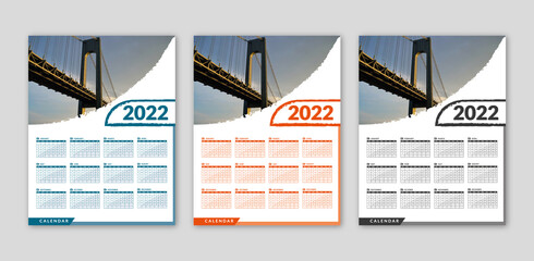 Monthly calendar template for  2022 year. Week starts on Sunday. Wall calendar