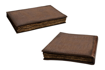 Obraz premium An old brown book isolated on white background.
