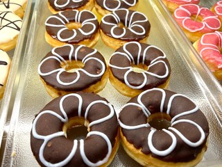 Close-up shot of Chocolate Flower, a dessert made from flour and sugar. It is commonly consumed by the general public. It smells delicious and colorful.