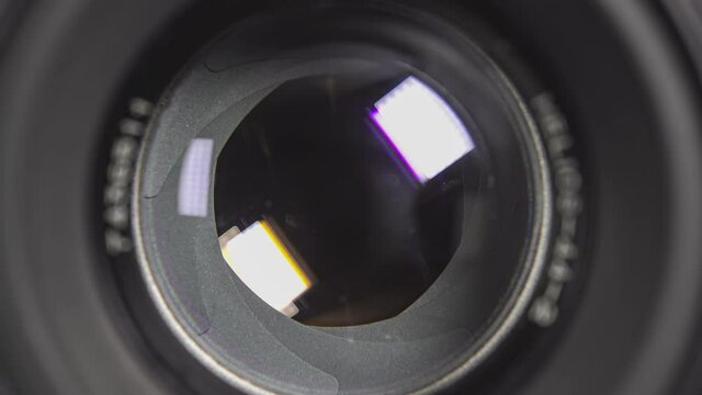 Diaphragm blades of the fixed lens opening and closing aperture f-stop