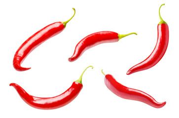 Collection of delicious chili peppers, isolated on white background