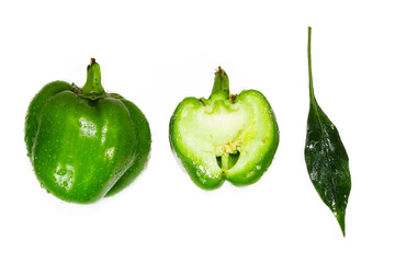 Fresh green bell pepper isolated white background.