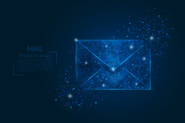 Abstract isolated image of a letter, mail or message. Polygonal illustration looks like stars in the blask night sky in spase or flying glass shards. Digital design for website, web, internet. © Katsiaryna
