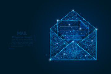 Abstract isolated image of a letter, mail or message. Polygonal illustration looks like stars in the blask night sky in spase or flying glass shards. Digital design for website, web, internet. © Katsiaryna