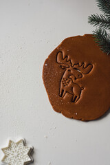 Beautiful deer carved on raw ginger dough Concept of