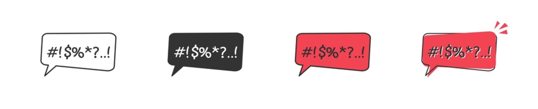 Swear bubble icon set. Insult speech. Vector flat illustration