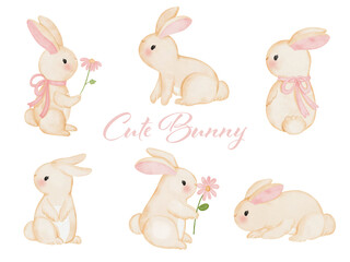 Digital painting watercolor rabbit. Vector illustration