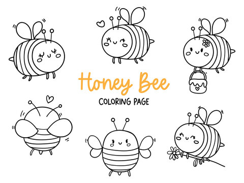 Honey bee doodle, honey bee coloring page