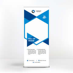 Roll-up banner design, creative graphic style for outdoor advertising, geometric vector background